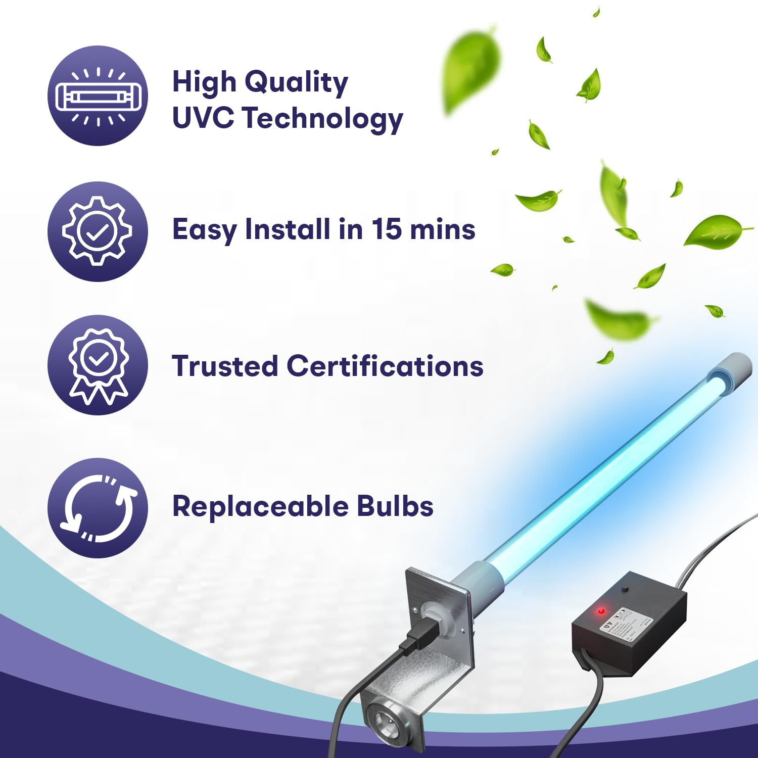 BioShieldUV® Lite 18W 24V HVAC UV Light Air Treatment System Magnetic Holder Alternating Current AC, Powered by HVAC Ballast - UVC Light for Air Conditioner UV Light for AC System