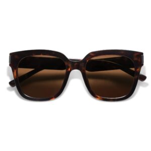 SOJOS Polarized Sunglasses for Women Men Trendy Square Glasses SJ2149 with Dark Brown Tortoise Frame/Brown Lens