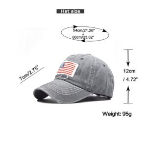 INOGIH Women American Flag Ponytail Hat Embroidery Washed-Cotton Messy Bun Baseball-Cap Adjustable Grey