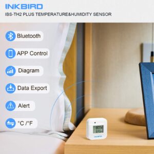 Inkbird Smart Thermometer Temperature and Humidity Monitor Hygrometer Indoor, Free APP for iOS and Android, IBS-TH2 Plus Version Supports External Temperature Probe and Digital Display.