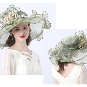 ORIDOOR Women Organza Fascinator Church Derby Hat Floral Tea Party Wedding Hat (013F Green) One Size …