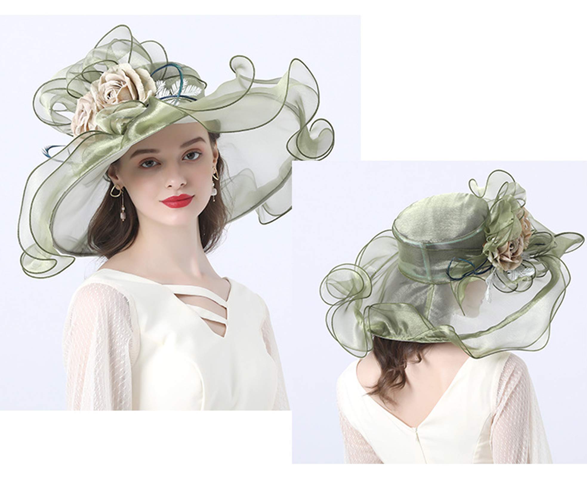 ORIDOOR Women Organza Fascinator Church Derby Hat Floral Tea Party Wedding Hat (013F Green) One Size …