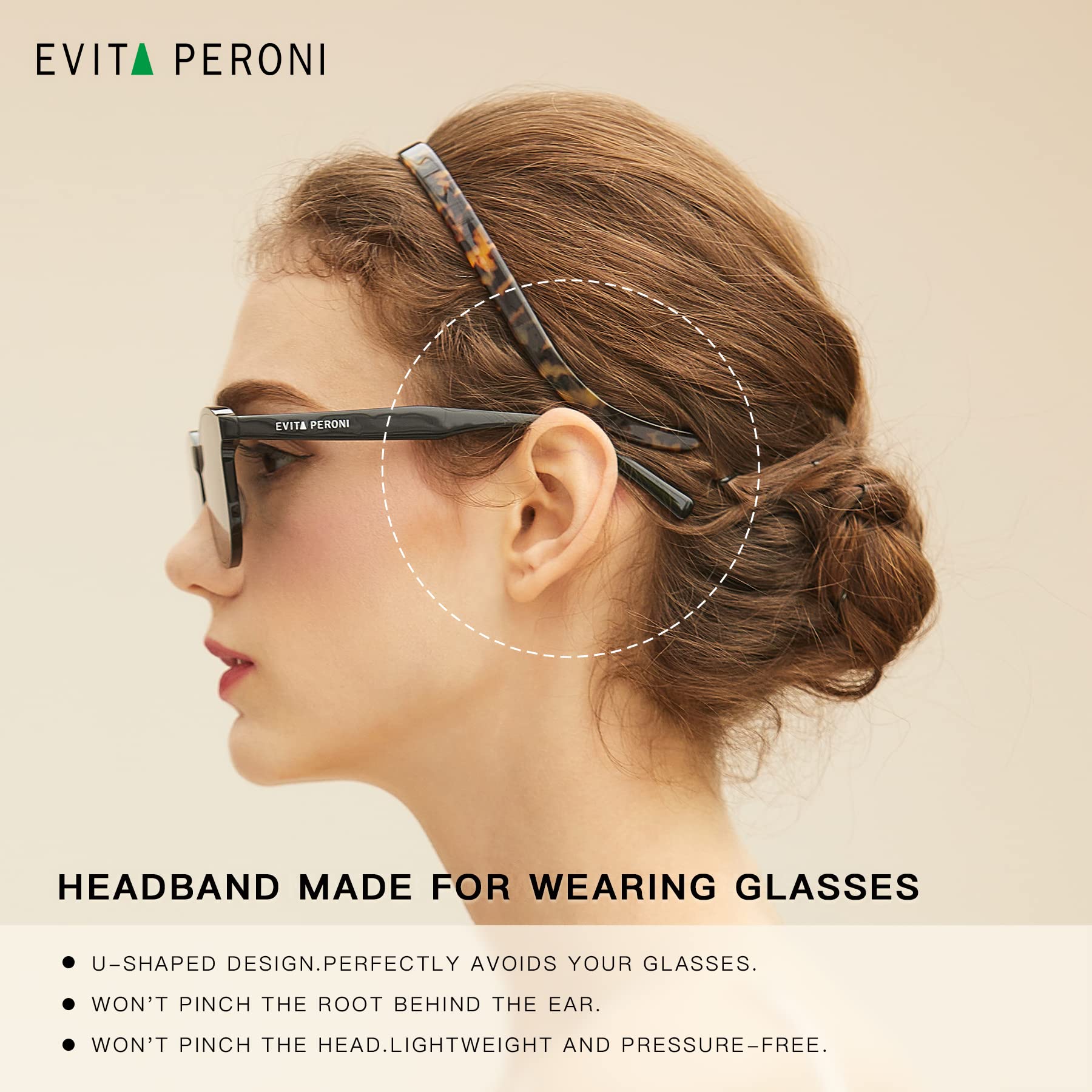 EVITA PERONI Hair Band for Eyewear, No Pressure, Non Slip Fashion Thin Headbands for Women - Tortoise - Hairband for Women's Hair