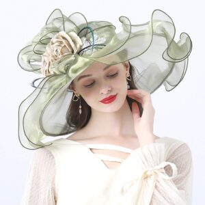 ORIDOOR Women Organza Fascinator Church Derby Hat Floral Tea Party Wedding Hat (013F Green) One Size …