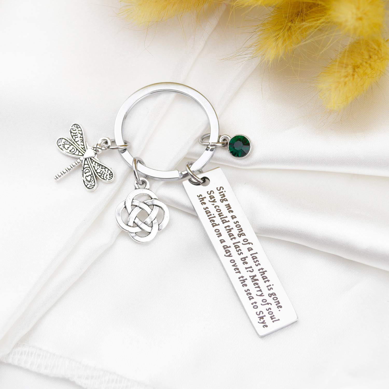 Outlanden Theme Gift Sing Me a Song of a Lass That is Gone Lyrics Dragonfly Keychain Claire Jamie Fraser Lover Gift for Outlander Fans Inspired Jewelry (Keychain)