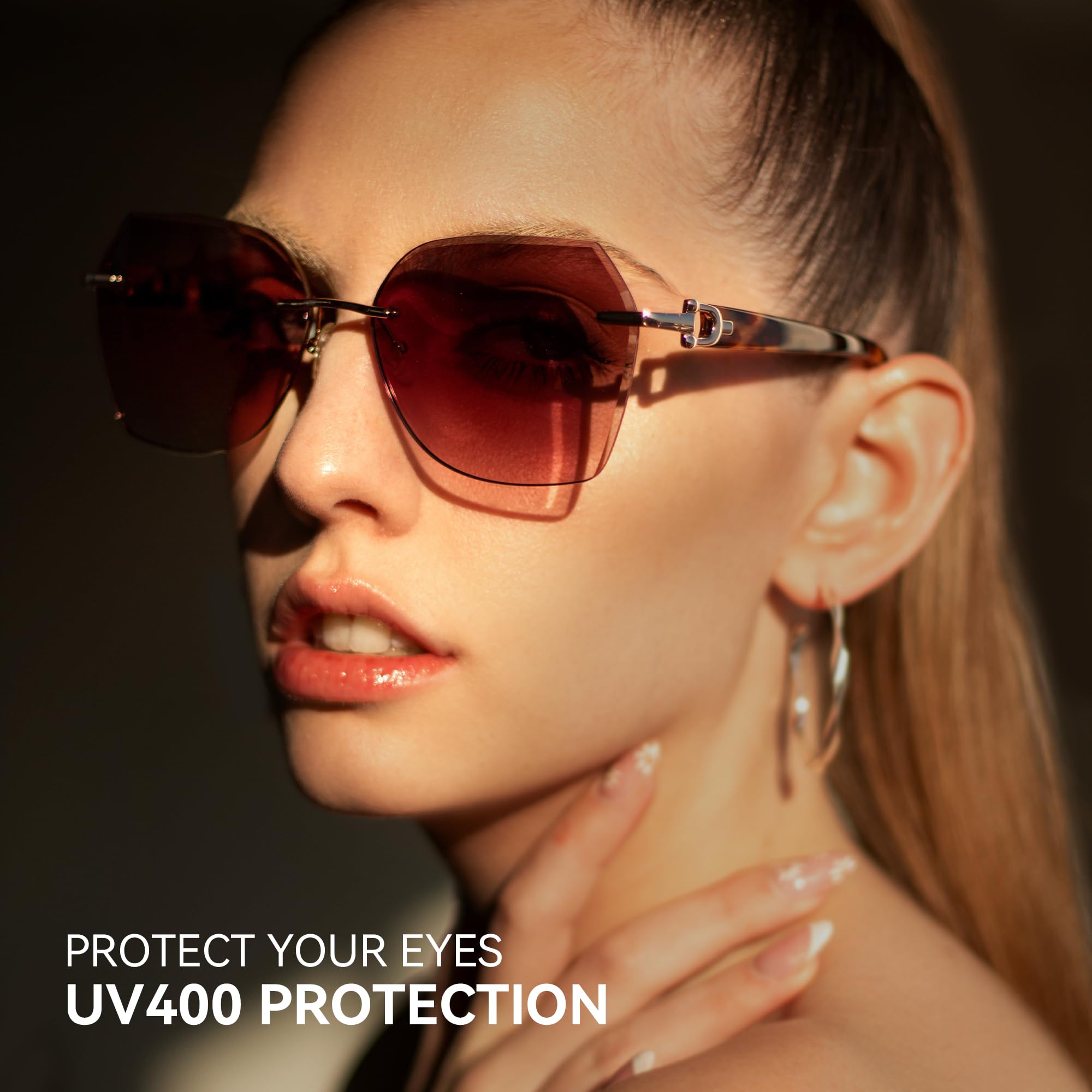 ZENOTTIC Oversized Rimless Sunglasses for Women Geometric Diamond Cutting Gradient Lens UV Protection Fashion Shades Trendy