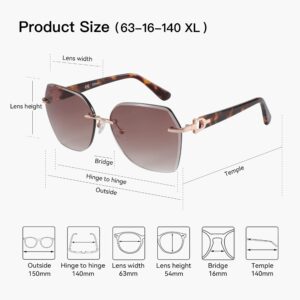 ZENOTTIC Oversized Rimless Sunglasses for Women Geometric Diamond Cutting Gradient Lens UV Protection Fashion Shades Trendy