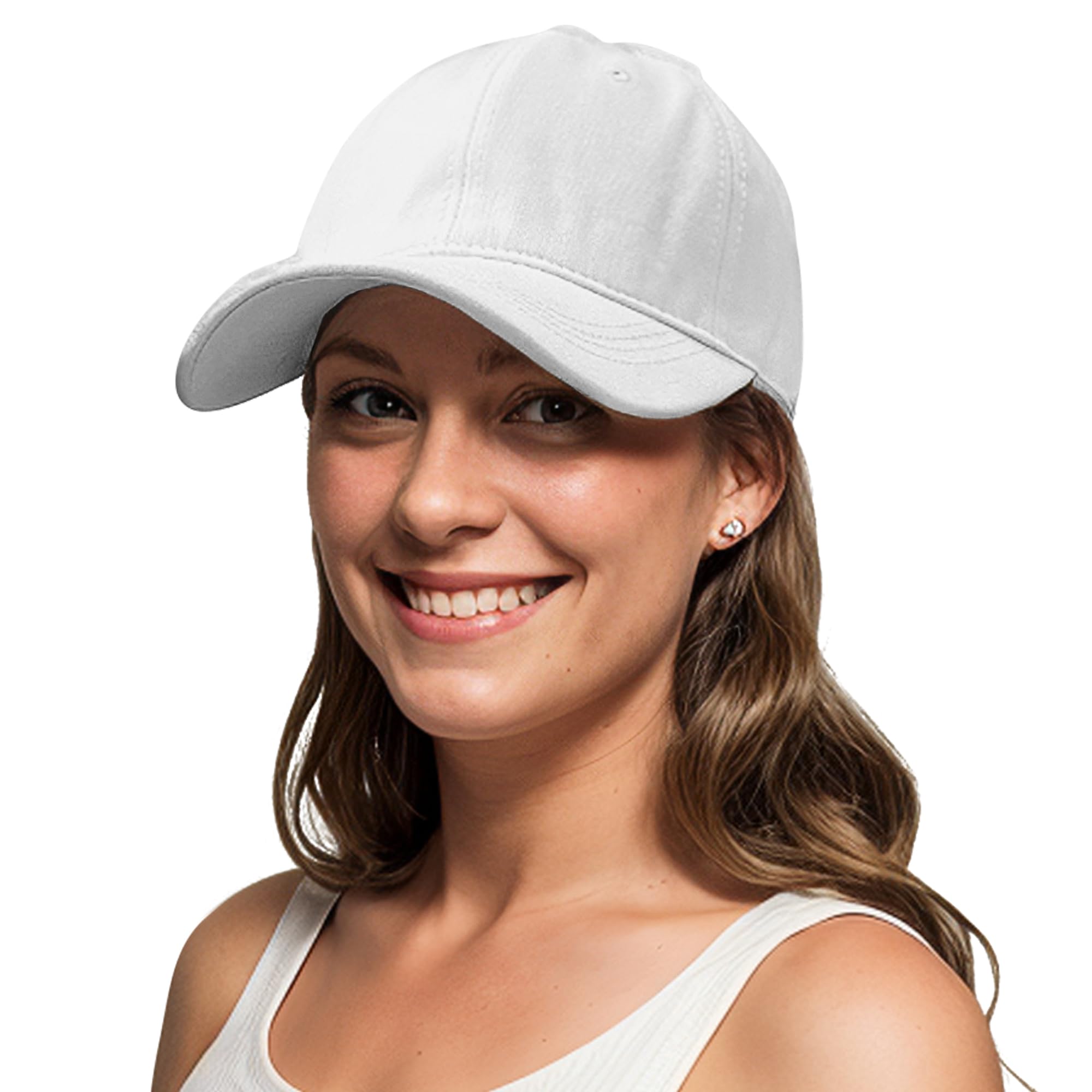 Lanzom Men Women Adjustable Baseball Cap Vintage Cotton Washed Distressed Hats Twill Plain Dad Hat with Ponytail (White, One Size)