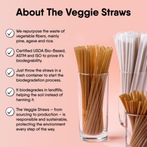 The Veggie Straws – 150 PCS of 4.75 Inches Unwrapped Biodegradable Drink Stirrers – Made of Vegetable Fibers, Best Cocktail Stirrers for Drinks of All Kinds