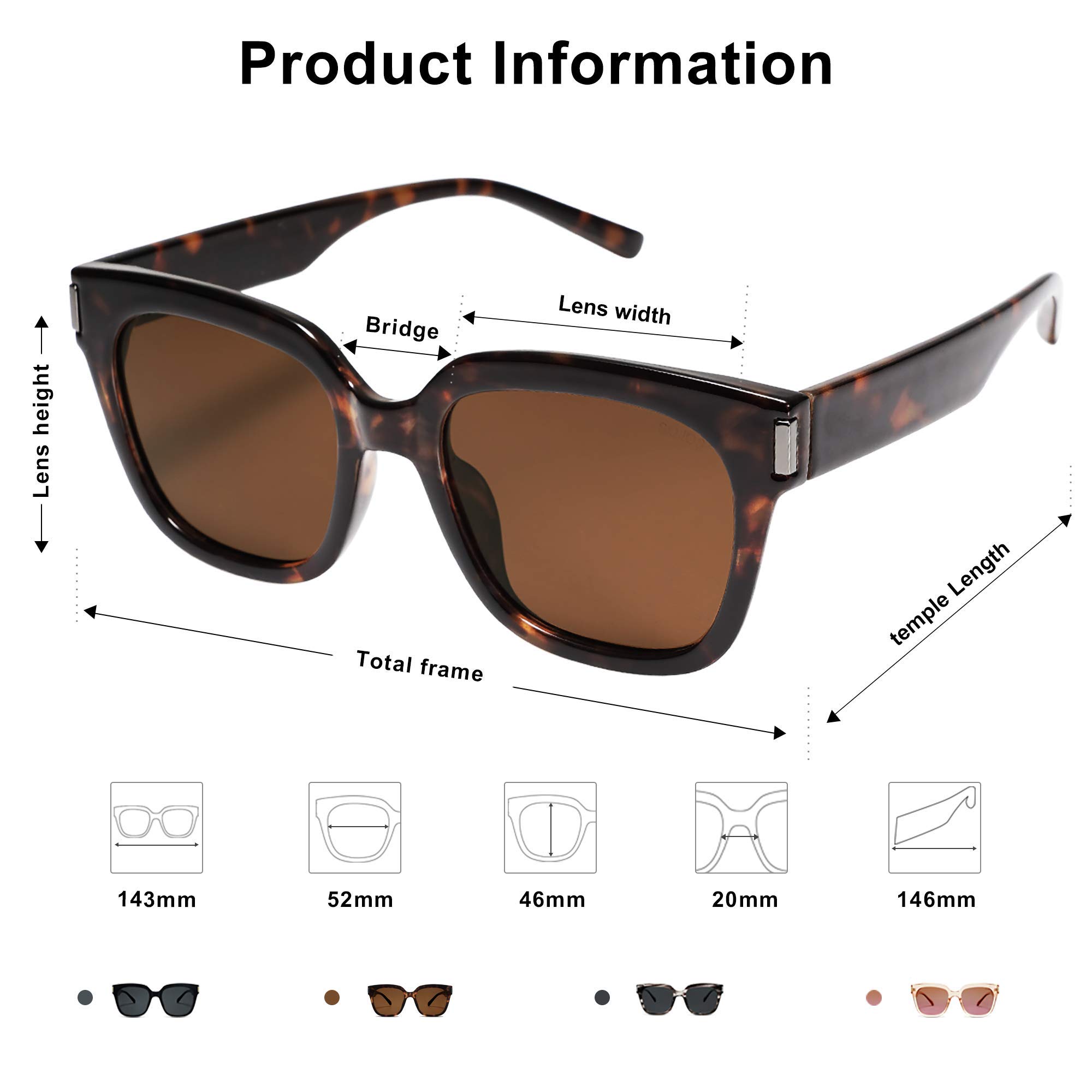 SOJOS Polarized Sunglasses for Women Men Trendy Square Glasses SJ2149 with Dark Brown Tortoise Frame/Brown Lens