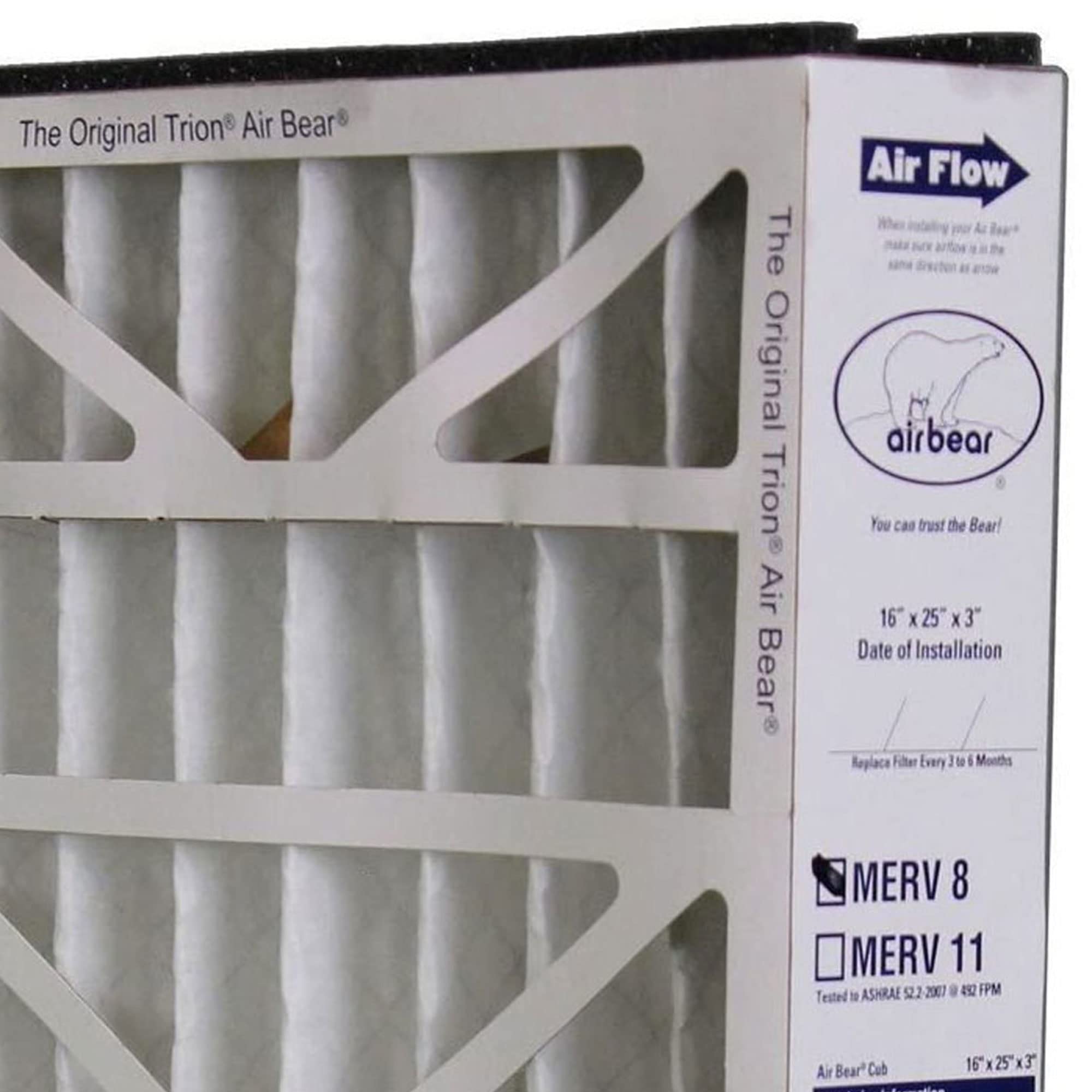 Trion 255649-101 Air Bear 16 x 25 x 3 Inch MERV 8 Air Filter Replacement for Air Bear Supreme, Right Angle, and Cub Air Purification Systems (6 Pack)