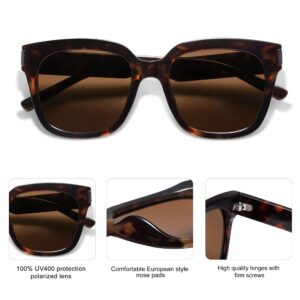 SOJOS Polarized Sunglasses for Women Men Trendy Square Glasses SJ2149 with Dark Brown Tortoise Frame/Brown Lens