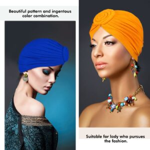 SATINIOR 4 Pieces African Pattern Headwrap Pre-Tied Bonnet Turban Knot Beanie Cap Headwrap Hat (Green, Yellow, Blue, Camel)