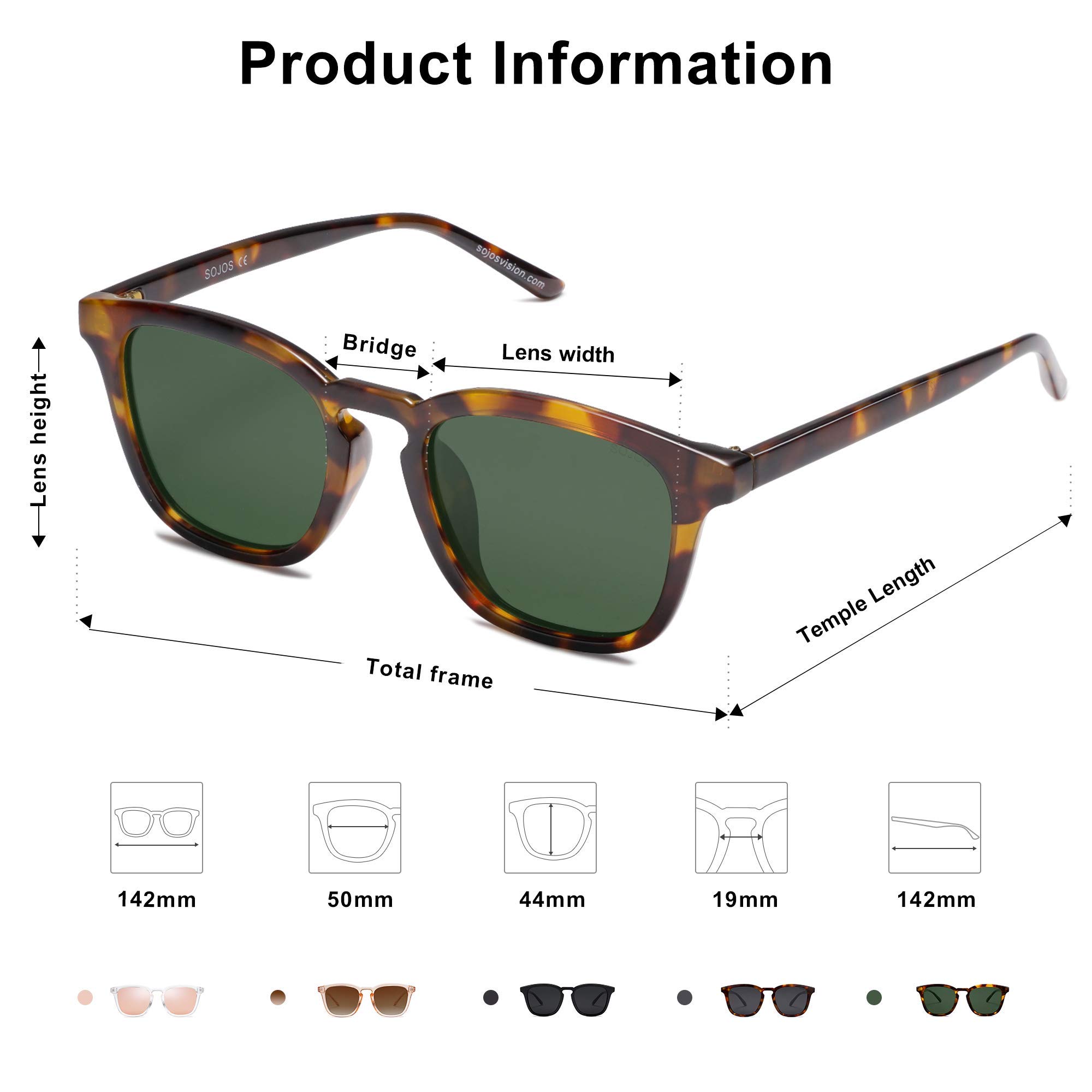 SOJOS Polarized Sunglasses for Women Men Classic Vintage Style Shades SJ2155 with Tortoise Frame/Green Lens