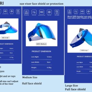 Hapifri UV Protection Face Shield, Unisex Facial Sun Visor for Men Women Outdoors Sports Driving, UPF 70+,100% UV400 Face Visor（Laboratory Test Certificate with Adjustable Headband Blue L…