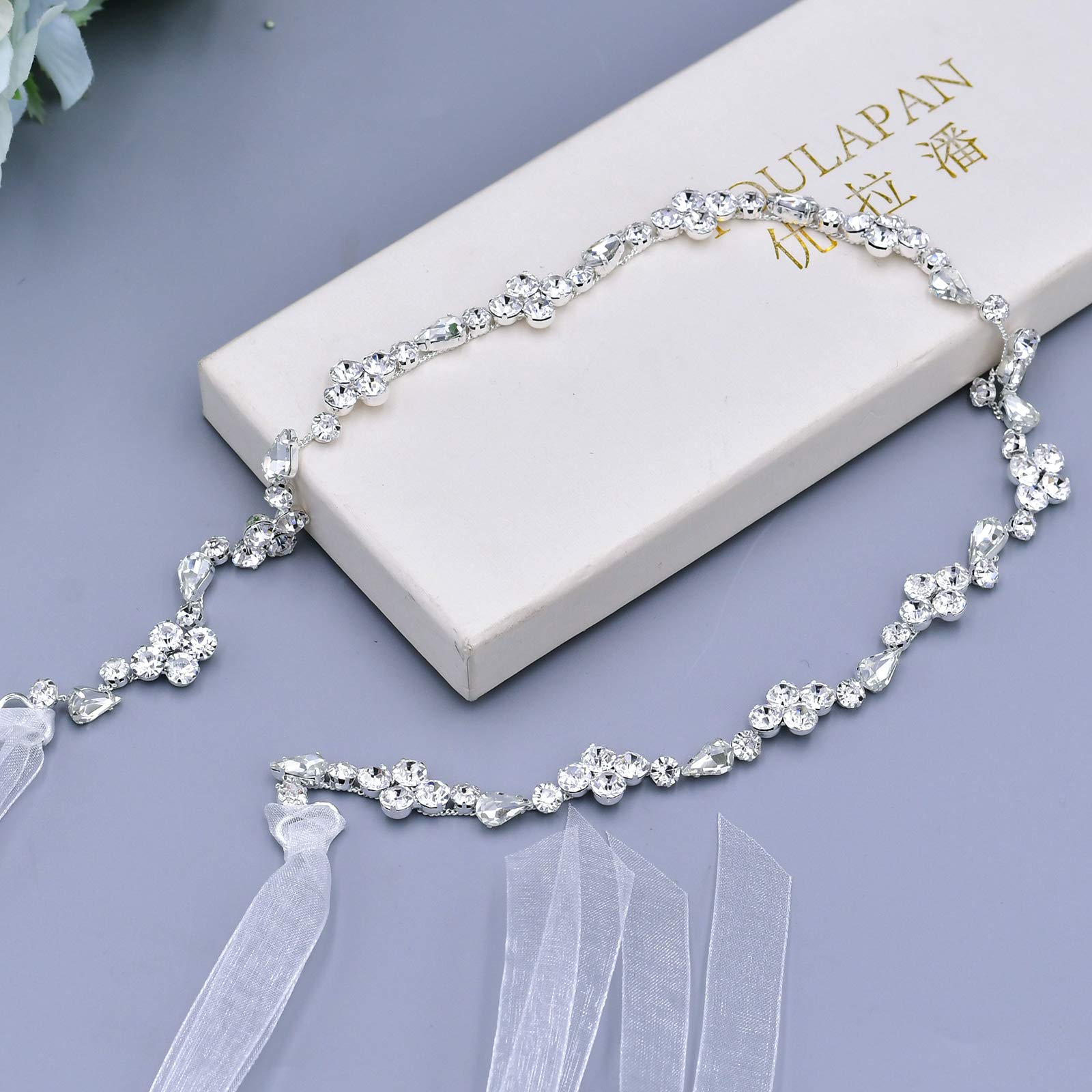 ULAPAN Rhinestone Bridal Belt Thin Silver Wedding Belt bridesmaid belts for Dresses Belts for Women Wedding(S305)