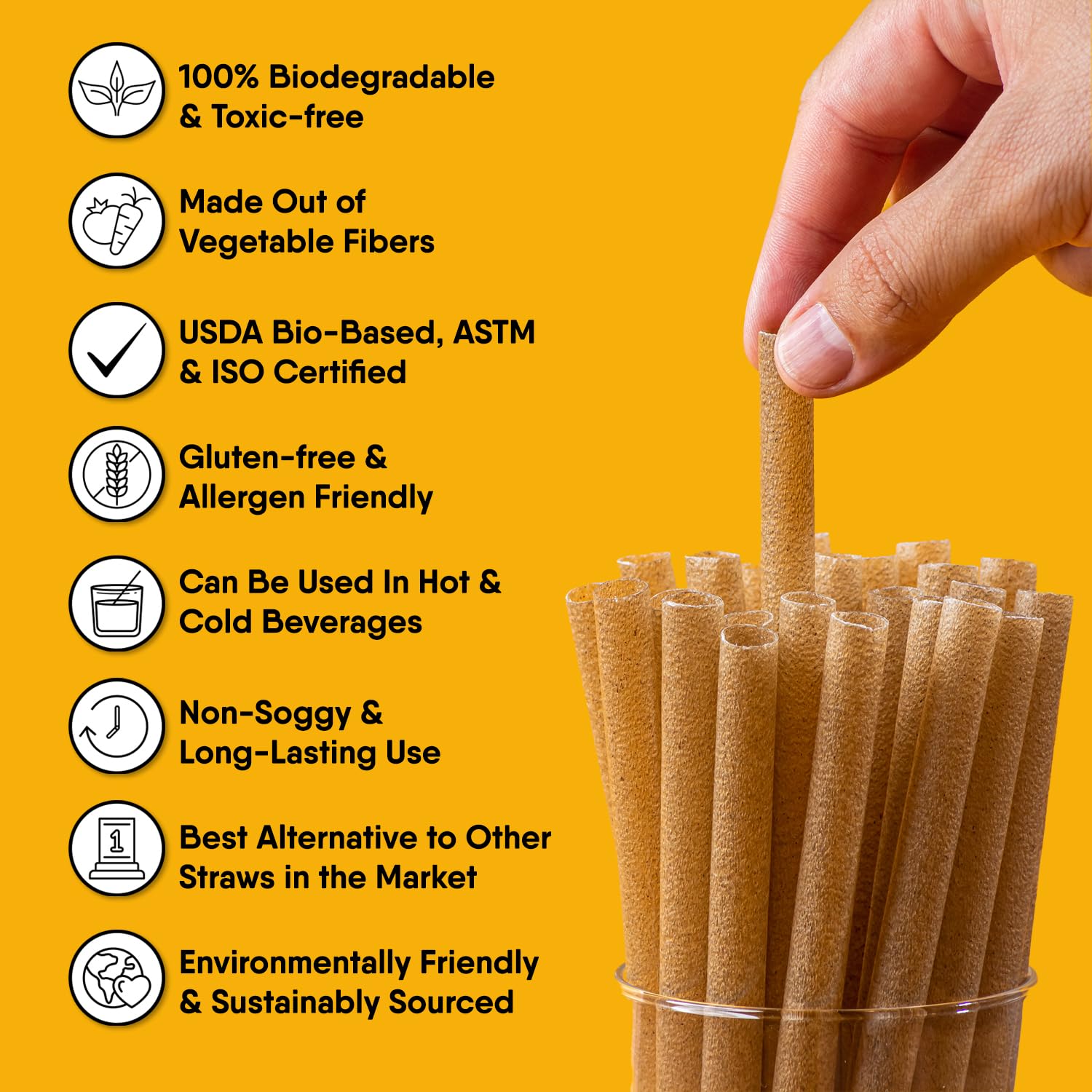 The Veggie Straws – 150 PCS of 4.75 Inches Unwrapped Biodegradable Drink Stirrers – Made of Vegetable Fibers, Best Cocktail Stirrers for Drinks of All Kinds