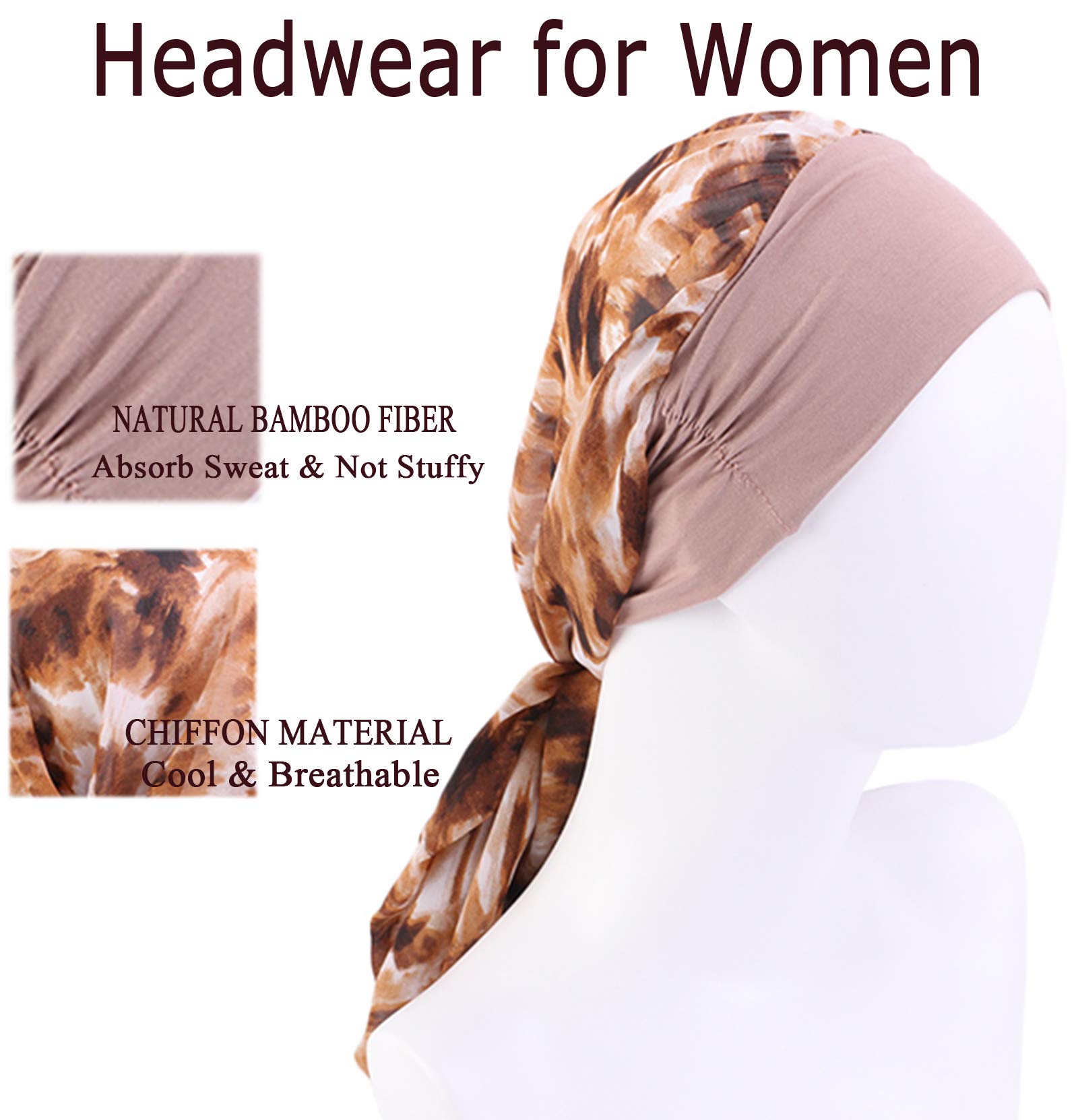 Gragengs Headwear for Women Sleep Beanie Head Scarf for Bald Wraps Cancer Hats Turbans (Khaki)