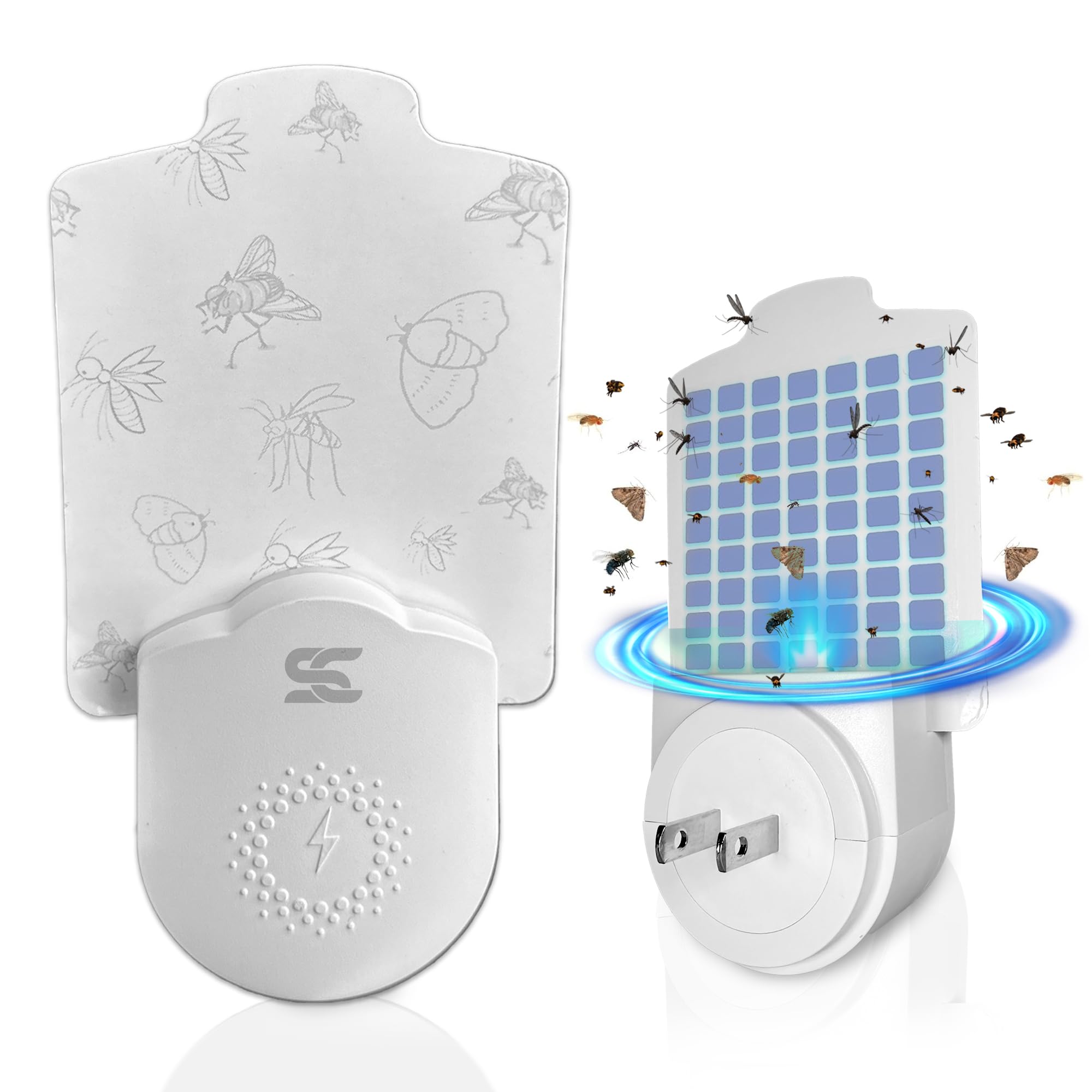 SmartCatch Flying Insect Trap Plug-in for Gnats, Fruit Flies, Mosquito, House Flies - UV Light, Indoor, Odorless and Mess Free-1 Device + 3 Glue Cards