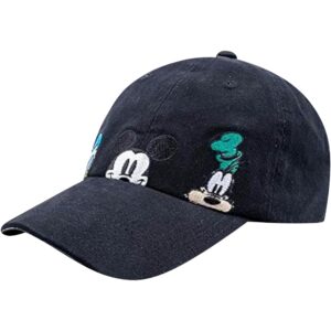 Disney Mickey Mouse and Friends Dad Hat, Peek-A-Boo Cotton Adjustable Baseball Cap with Comic Strip Print Curved Brim, Black, One Size