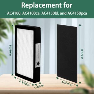 FLT4100 HEPA Filter E Replacement for Air Purifier AC4100, AC4100CA, AC4150BL, AC4150PCA, Funmit 2 True HEPA Filter + 8 Activated Carbon Filter