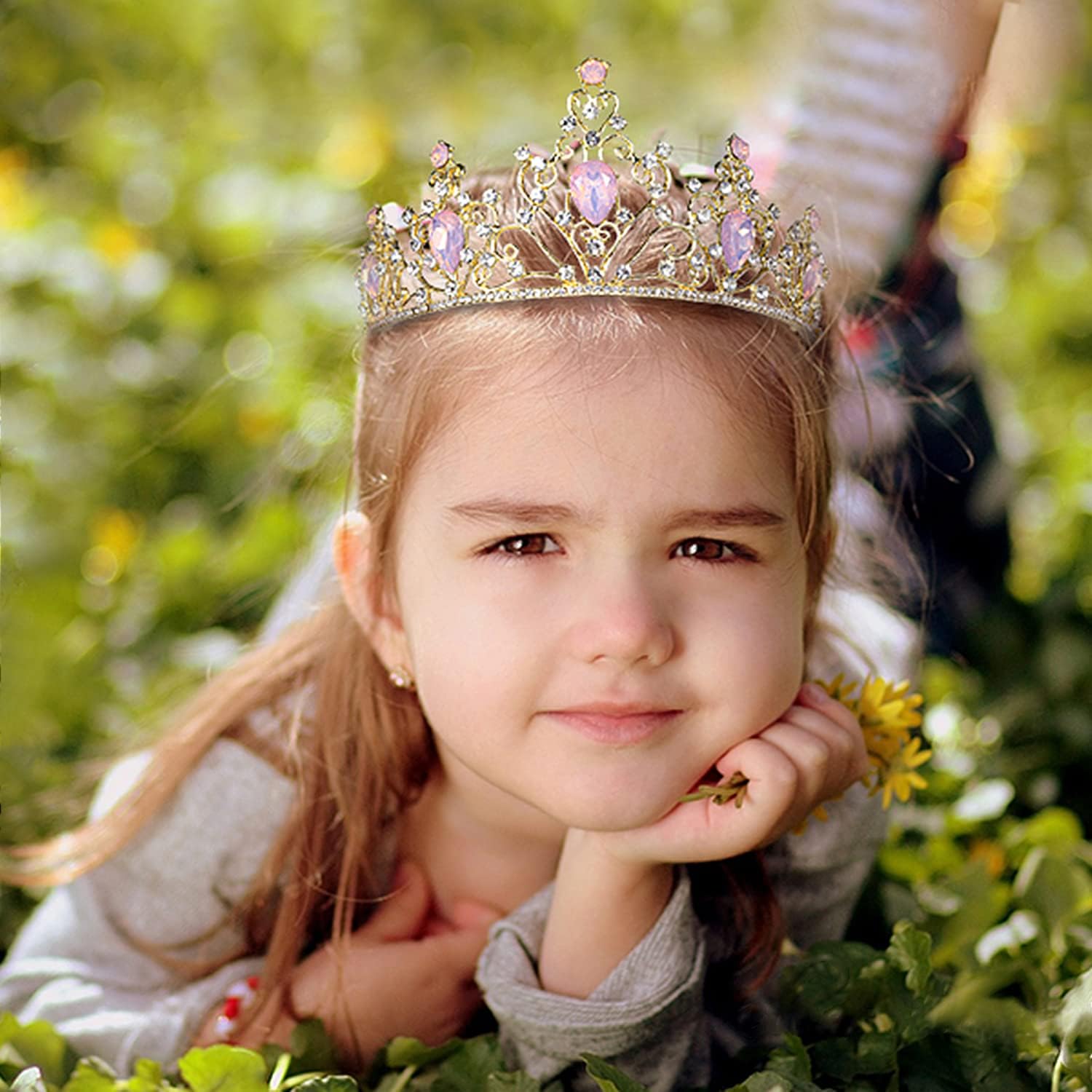 Pink Princess Tiaras for Girls, Gold Crystal Birthday Crown Headband for Toddler Little Girl Big Kid Girl Prom Costume Party