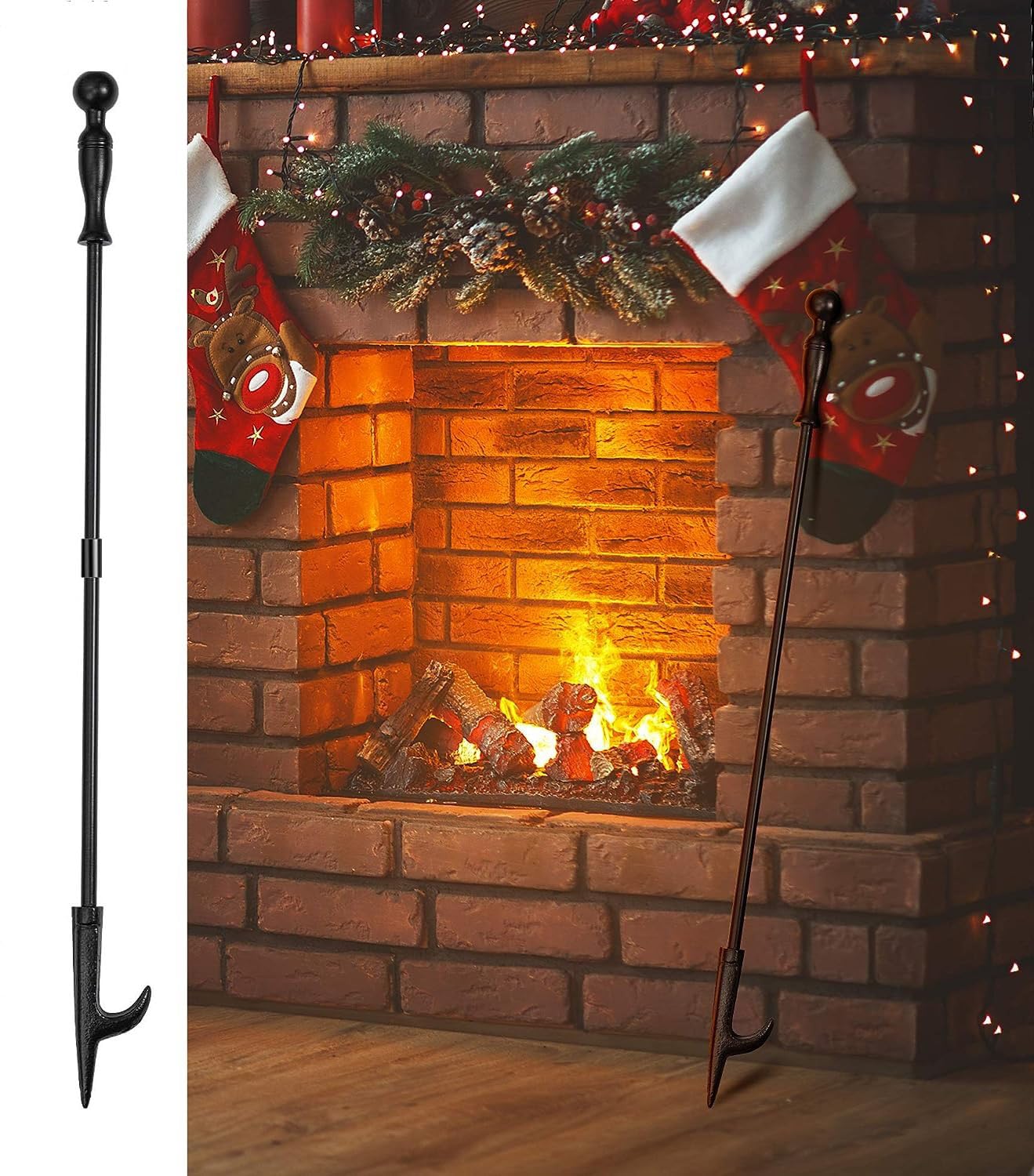 Amagabeli 32 Inch Fire Poker for Fire Pit Fireplace Poker Wrought Iron for Indoor Outdoor Steel Poker Stick Campfire Rust Resistant Tool for Bonfires Camping BBQ Wood Stove Black