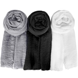 chalier fashion women's hijab shawl soft lightweight long wraps all season, solid f-3 pack(grey/black/white), large