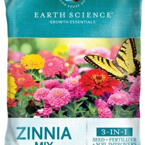 Earth Science Zinnia Mix from Earth Science (6 lb), 3-in-1 Mix with Premium Wildflower Seed, Plant Food and Soil Conditioners, Non-GMO