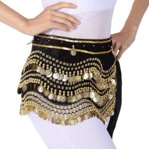 Lauthen.S 248 Gold Coins Belly Dance Hip Scarf Tribal Belt Halloween Gypsy Costume Accessory Black