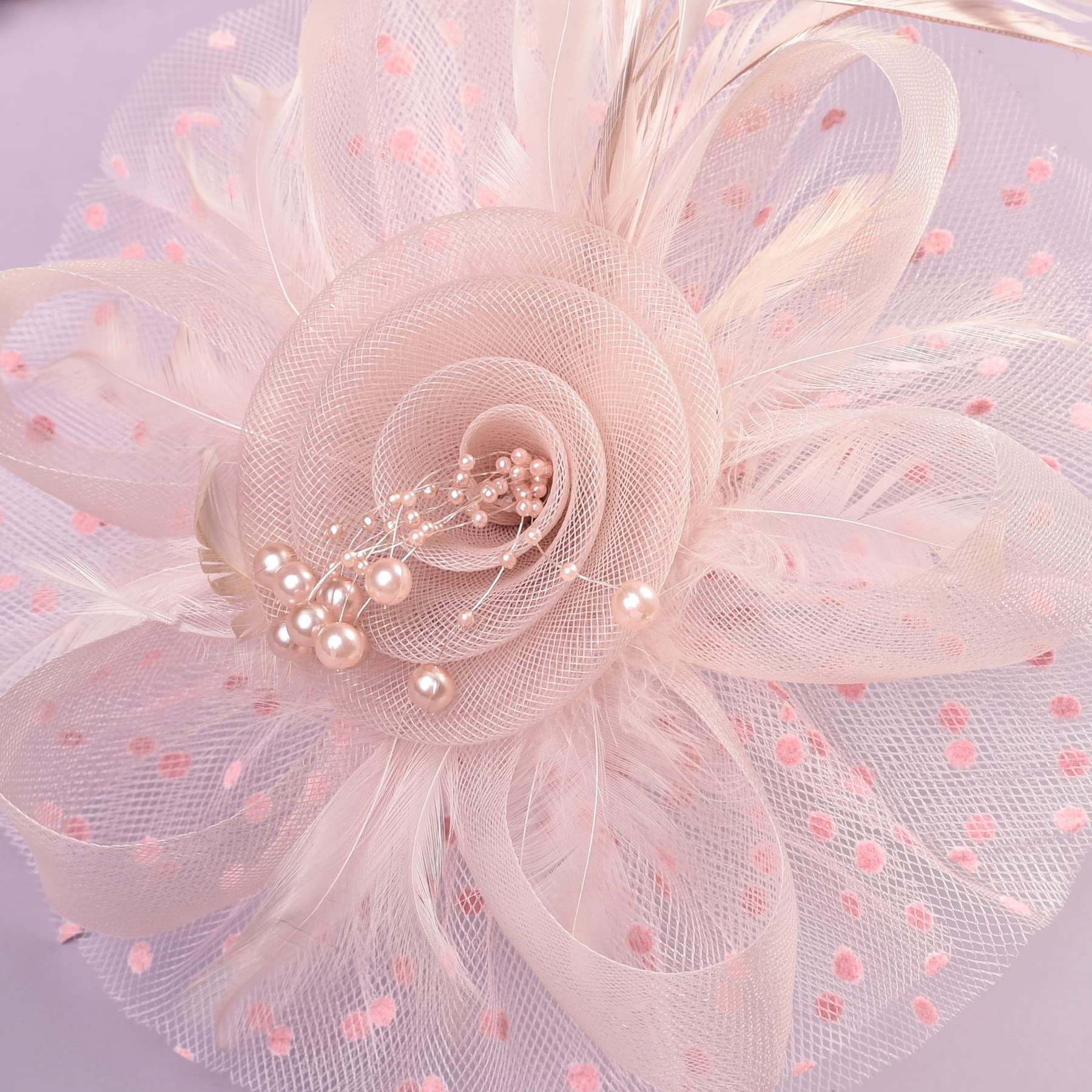 Zivyes Blush Pink Fascinators Hat for Women Tea Party Headband Kentucky Derby Wedding Cocktail Flower Mesh Feathers Hair Clip