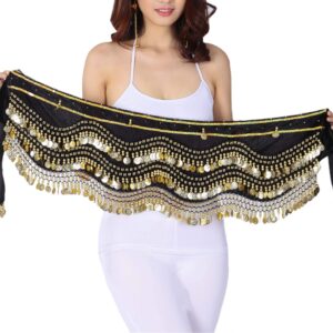 Lauthen.S 248 Gold Coins Belly Dance Hip Scarf Tribal Belt Halloween Gypsy Costume Accessory Black