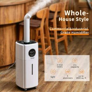 LACIDOLL Humidifiers for Large Room Whole House Humidifier for Home 2000 sq.ft, 5.5Gal Cool Mist Top Fill Humidifier Floor Humidifier 21L 2000ML/H Dual 360° Nozzles 3 Speed