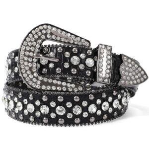 LEACOOLKEY Fashion Rhinestone Belt for Women for Jeans, Western Cowgirl Studded Leather Belt, Ladies Bling Rhinestone Belt, Bling Rhinestone Belt for Women Cowgirl