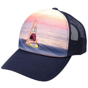 spongebob squarepants trucker hat, patrick star adjustable snapback baseball cap, navy blue, one size