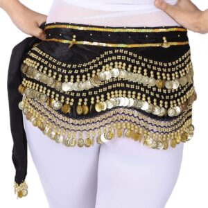 Lauthen.S 248 Gold Coins Belly Dance Hip Scarf Tribal Belt Halloween Gypsy Costume Accessory Black