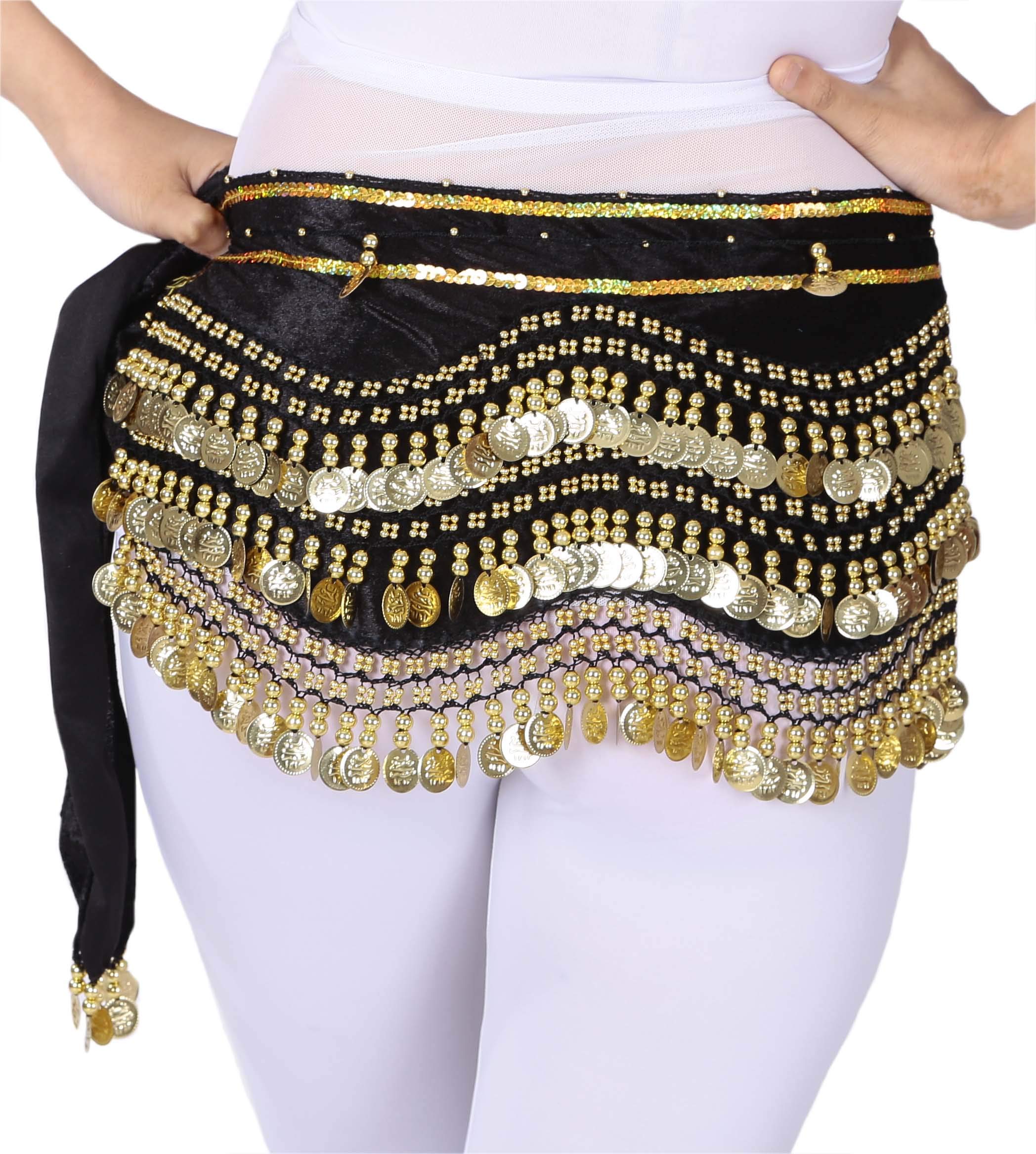 Lauthen.S 248 Gold Coins Belly Dance Hip Scarf Tribal Belt Halloween Gypsy Costume Accessory Black