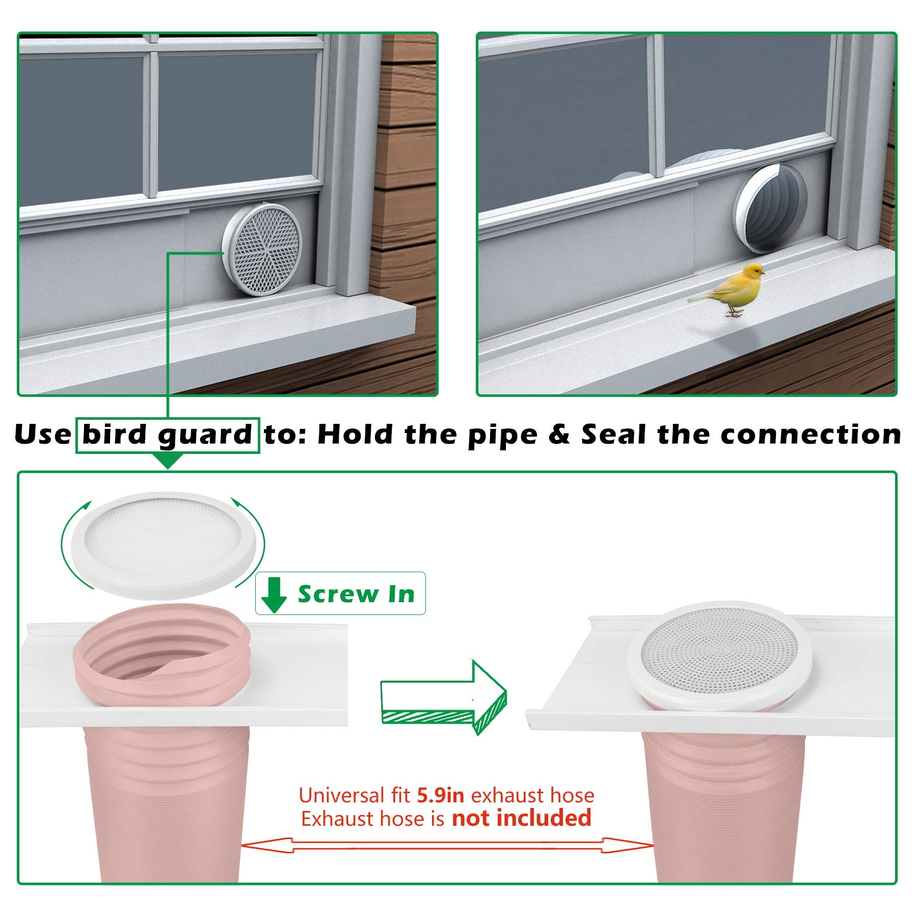 Forestchill Portable Air Conditioner Window Seal Plates Kit for 5.9" Diameter Exhaust Hose, Universal AC Vent Kit for Sliding Windows and Hung Windows, Adjustable Length Sealing Panels for Mobile A/C