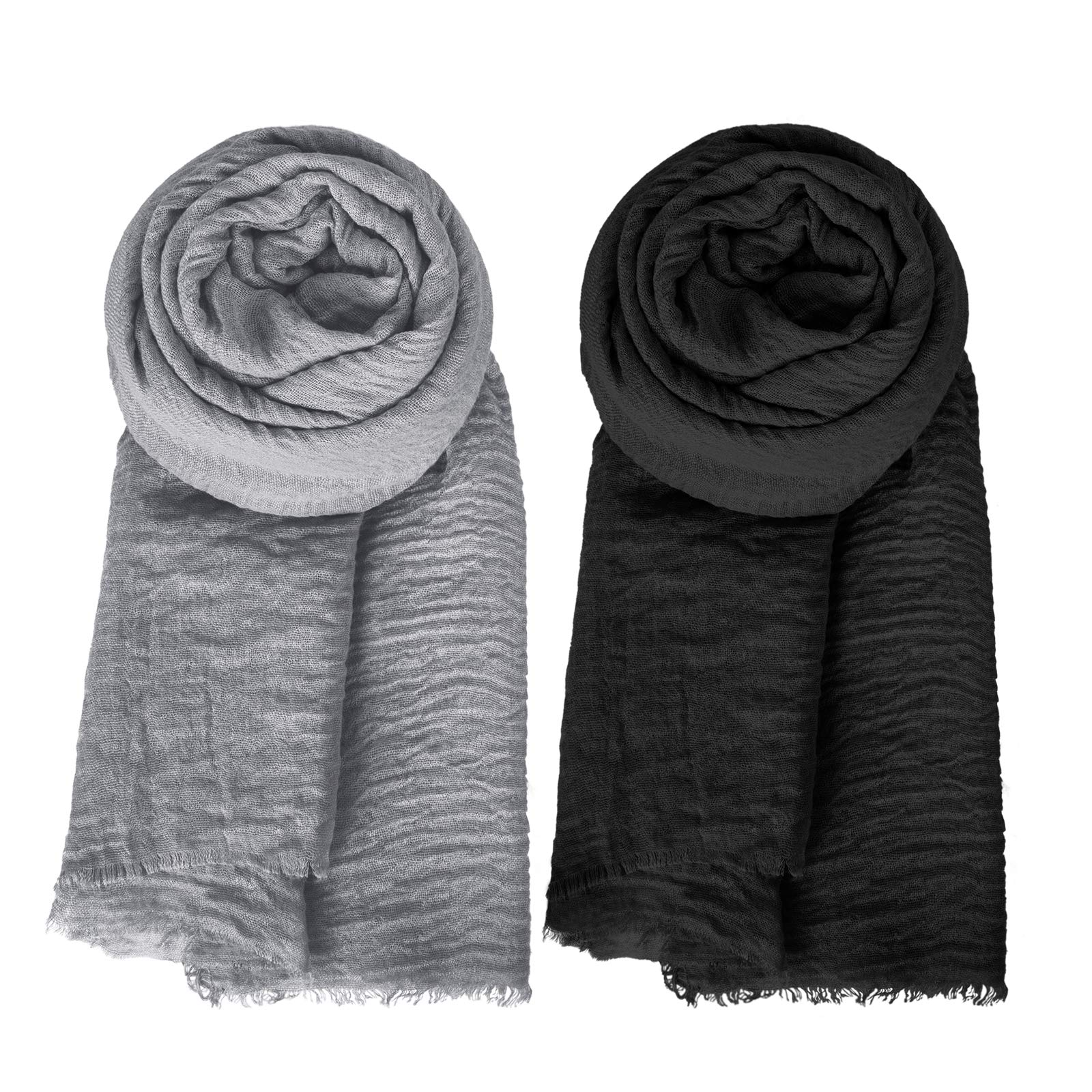 Chalier Fashion Women's Hijab Shawl Soft Lightweight Long Wraps All Season, Solid F-3 Pack(grey/Black/White), Large