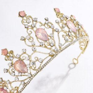 Pink Princess Tiaras for Girls, Gold Crystal Birthday Crown Headband for Toddler Little Girl Big Kid Girl Prom Costume Party