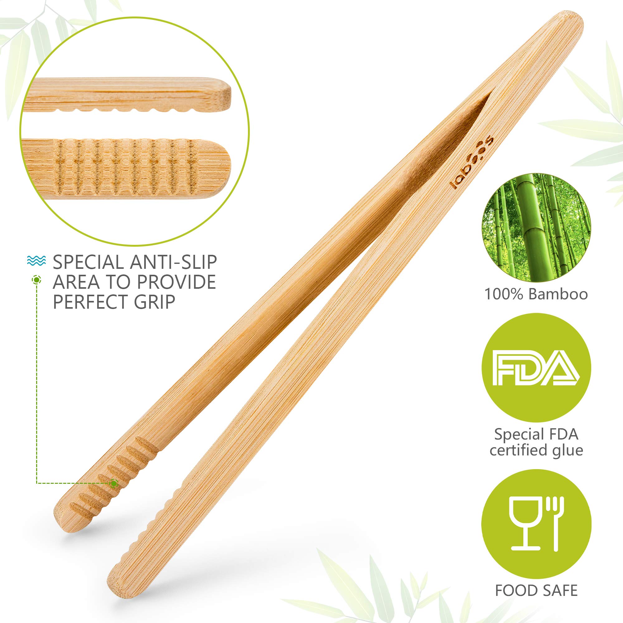 Reusable Classic Bamboo Toast Tongs - Wood Cooking Tong,Ideal for Toaster,Fruits, Bread & Pickles, Kitchen Utensil For Cheese Bacon Muffin Fruits Bread - 8" Long | Set of 2