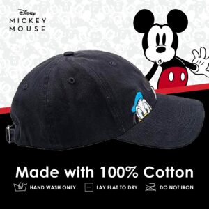 Disney Mickey Mouse and Friends Dad Hat, Peek-A-Boo Cotton Adjustable Baseball Cap with Comic Strip Print Curved Brim, Black, One Size