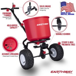 EarthWay 2600A-Plus 40 LB (18 KG) Walk-Behind Broadcast Fertilizer Spreader, Garden Seeder, Salt Spreader with 9 inch Pneumatic Tires, Made in America