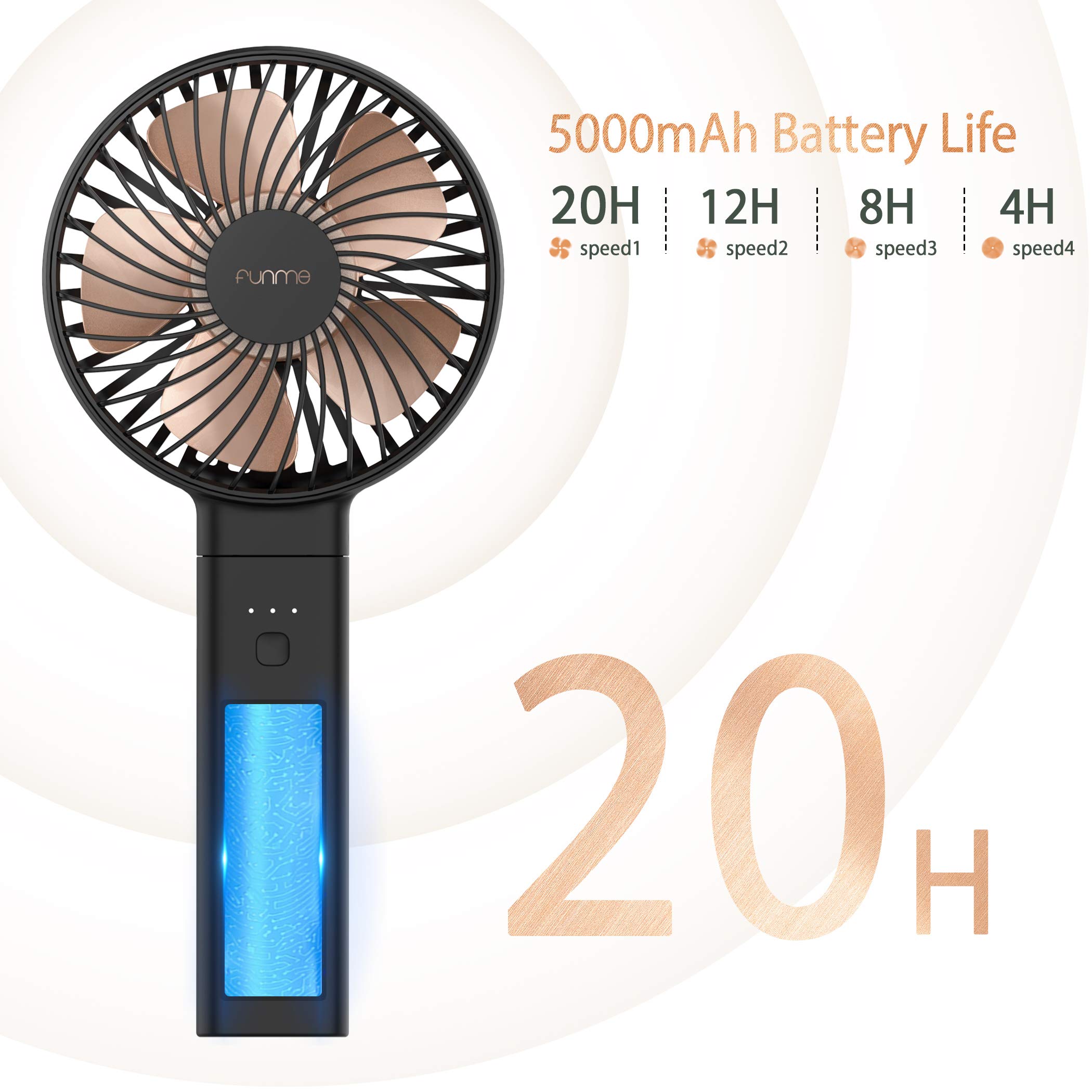 OUTXE Funme Portable Handheld Fan 5000mAh USB Desk Fan Person 4 Speed Settings for Outdoor Travel Black