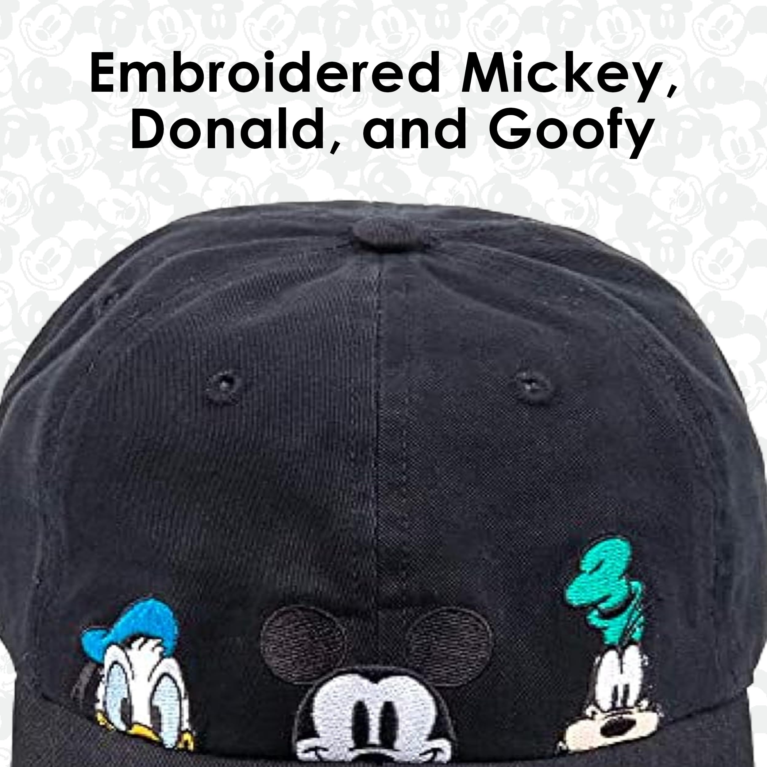 Disney Mickey Mouse and Friends Dad Hat, Peek-A-Boo Cotton Adjustable Baseball Cap with Comic Strip Print Curved Brim, Black, One Size