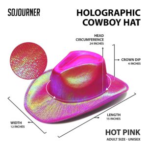 SoJourner Bags Neon Sparkly Glitter Space Cowboy Hat - Fun Metallic Purple Holographic Halloween Party Disco Cowgirl Hat for Birthday & Bachelorette