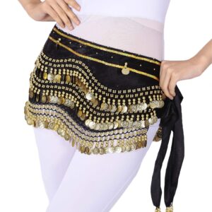 Lauthen.S 248 Gold Coins Belly Dance Hip Scarf Tribal Belt Halloween Gypsy Costume Accessory Black