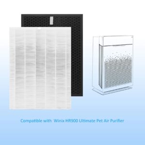 WOCASE HR900 Filter Replacement Filter T Set Compatible with Winix HR900 Ultimate Pet Air Purifier, True HEPA Filter+ Activated Carbon Filter,Part Number 1712-0093-00/Filter T&1712-0094-00/ Filter U