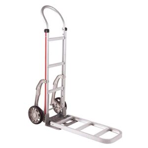 magliner 2-wheel hand truck with horizontal loop handle, 14" x 7.5" aluminum nose, 8" mold-on rubber wheels, stair climbers, folding nose extension, 500 lb. capacity