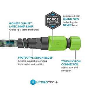 HydroTech 50 ft Expandable Garden Hose - Burst Proof & Lightweight, Flexible Water Hose with Durable Reinfordced Latex Core & Solid Brass Fittings for Lawn, Garden, Car Washing